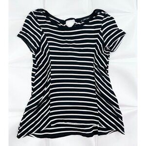 Cable & Gauge Sz S Lace Up Back Black White Mixed Stripe Jersey Knit Blouse Tee